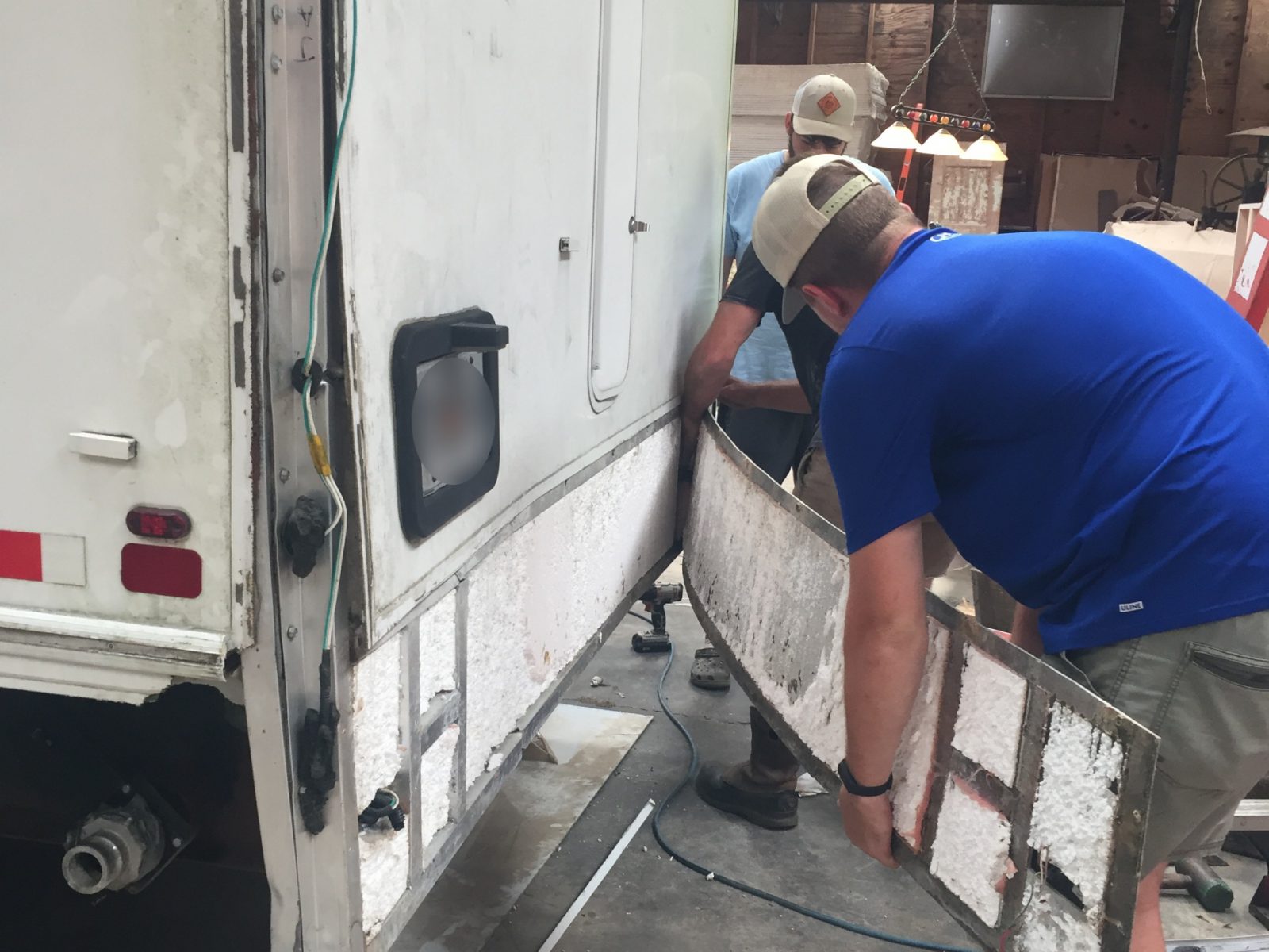 Portable Restroom Trailer Repair back panel exterior